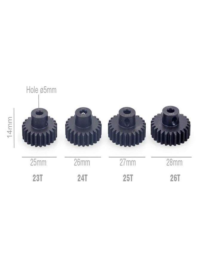 KingVal Replacement 4PCS M1 Hole Diameter 5mm 23T 24T 25T 26T Steel Pinion Motor Gear Compatible with 1/8 RC Car Brushed Brushless Motor - Image 2